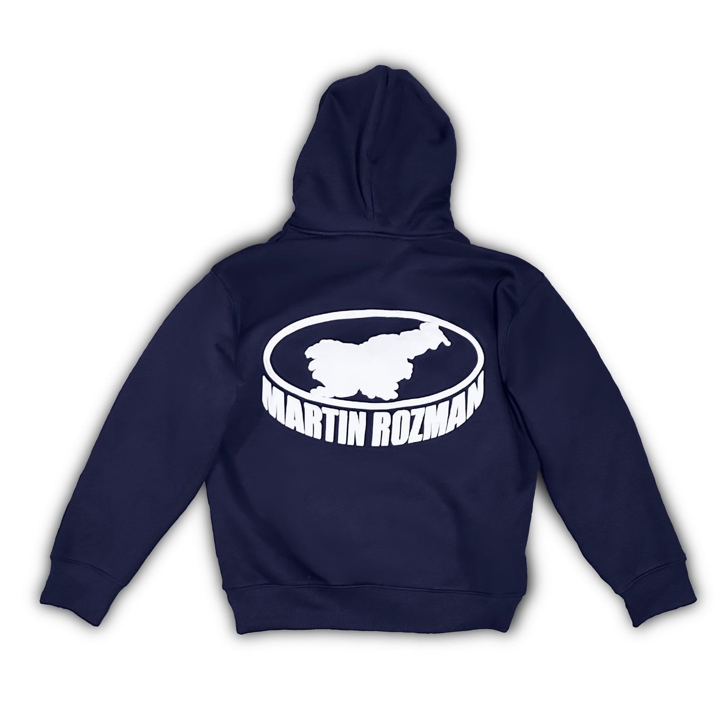Navy Moder Pulover s Kapuco Puff-Print "WorldWide SI"